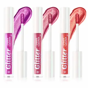 3Pcs Glitter Shimmer Lip Gloss Set, High Shine Pearlescent Non-Sticky Hydrating Long Lasting Sparkly Lip Glaze Kit