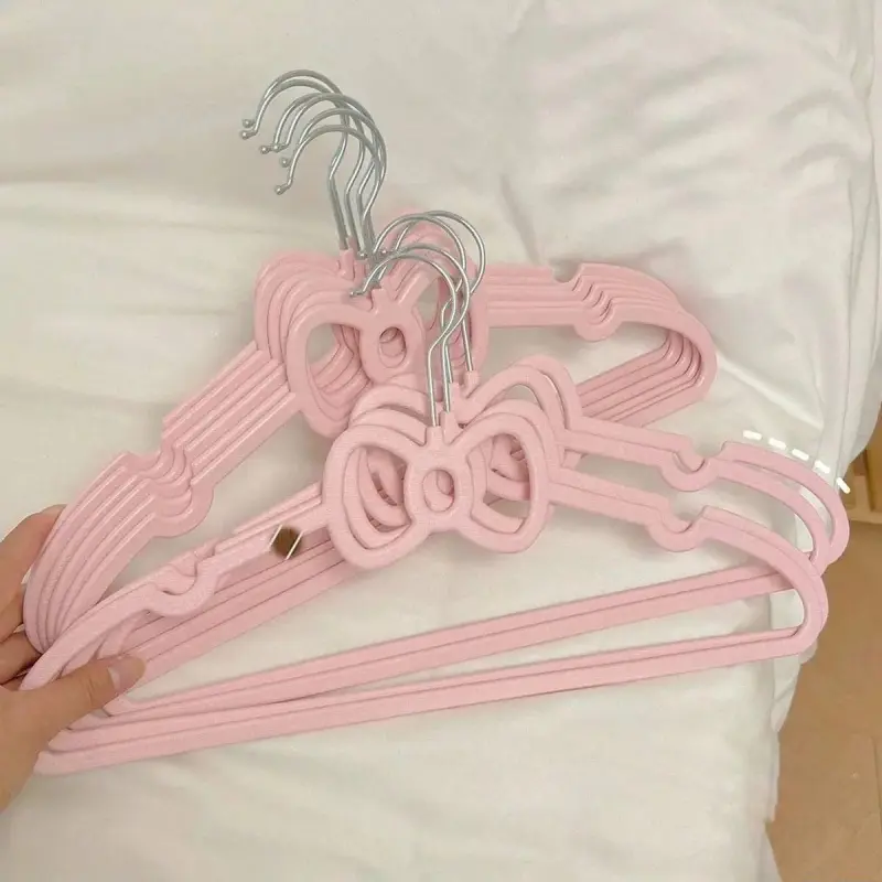 20pack Bow Plastic Clothes Hangers, Hanger Pack, Creative Student Dormitory Drying Rack, Cute Non-Slip Clothing Stand, Home Bedroom Essentials, Multifunctional Clothes Hanger, Bow Hanger Hook