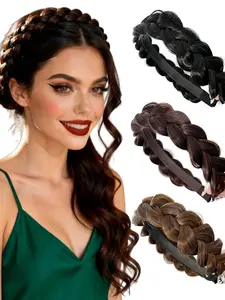 Non-Slip Plush Fishbone Weave Hairband, Elegant Braided Fake Hair Headband, Simple Anti-Slip Solid Color Hair Accessory for Parties