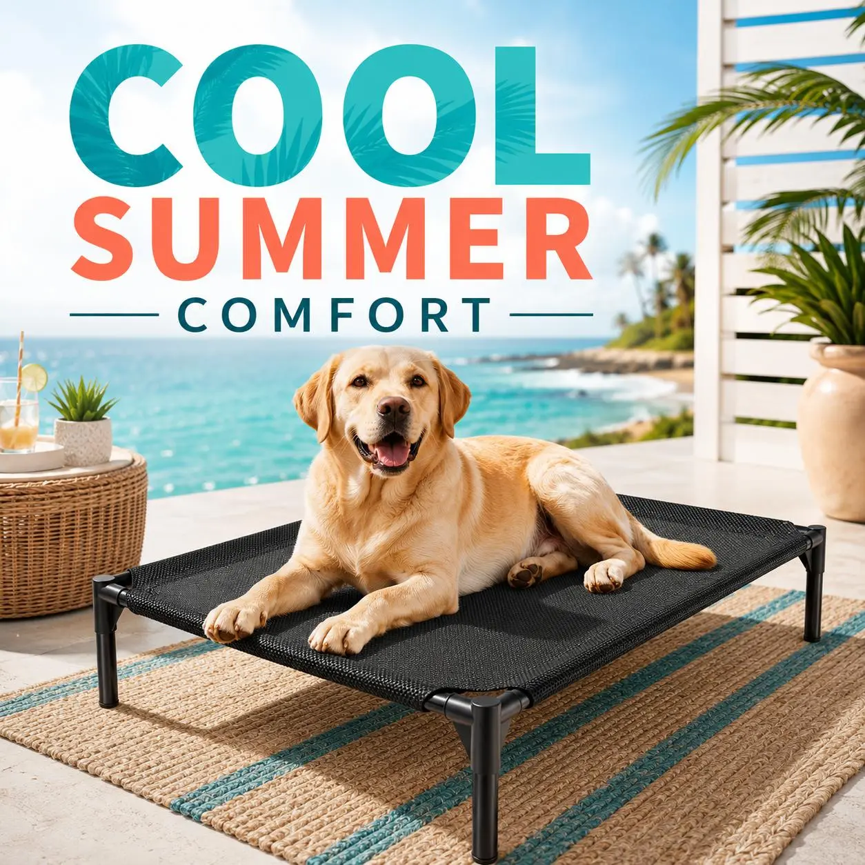Portable Elevated Pet Bed for Dogs, Breathable Mesh Cooling Cot, machine wash, Indoor & Outdoor Pet Bed, Quick Dry, Waterproof, Heavy Duty Sturdy Frame, Comfortable Dog Bed for Camping, Backyard, Travel, Perfect for Large, Medium, Small Pets Puppy Bed