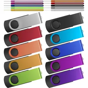 Kepmem 32GB USB Stick 10 USB 2.0 Memory Sticks Bulk, Metal 32 Giga Flash Drive Swivel Pendrive Portable Keychain Pen Drives 32 GB Colorful Multipack U Disk for Data Storage Paper Works