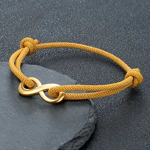 Fashion Gold Plated Stainless Steel Custom Infinity Bracelet for Men Women Adjustable Rope Bracelet Couple Lock Jewelry