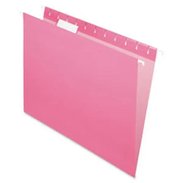 Essentials 1/5 Cut Pink Hanging Folder with Blank Inserts, Slide Tabs, Label View, Durable Letter-Size Office File Holder for Documents