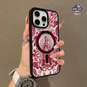 Virgin Mary Pattern Premium Magnetic Phone Cases for iPhone 16 15 14 Pro Max 13 12 11 Plus Smartphone Shockproof Protection Acrylic Cover Cellphone Protective magsafe magnetic case Aesthetic Resistance Casing Protector