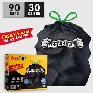 30 Gallon Boxed Disposable Non Tear Large Drawstring Trash Bags, Black For Large Kitchen Trash Can, Ultra Strong 90 Count 113.5L Garbage bag,Multipurpose Cleaning Supplies For Industrial, Garden, Home, Commercial - Durable, Leak-Proof, Easy To Use