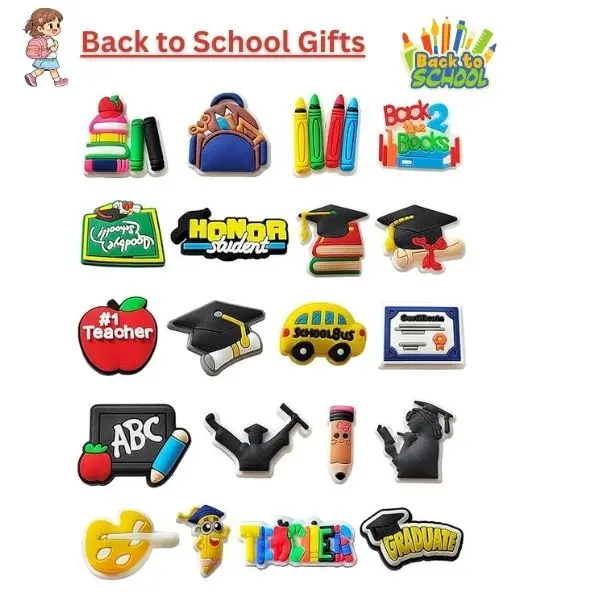 Back to School Cute Croc Charms Bulk Pack - Wavy Clog Shoe Pins & Backpack Decoration Accessories Assortment for Kids & Teens