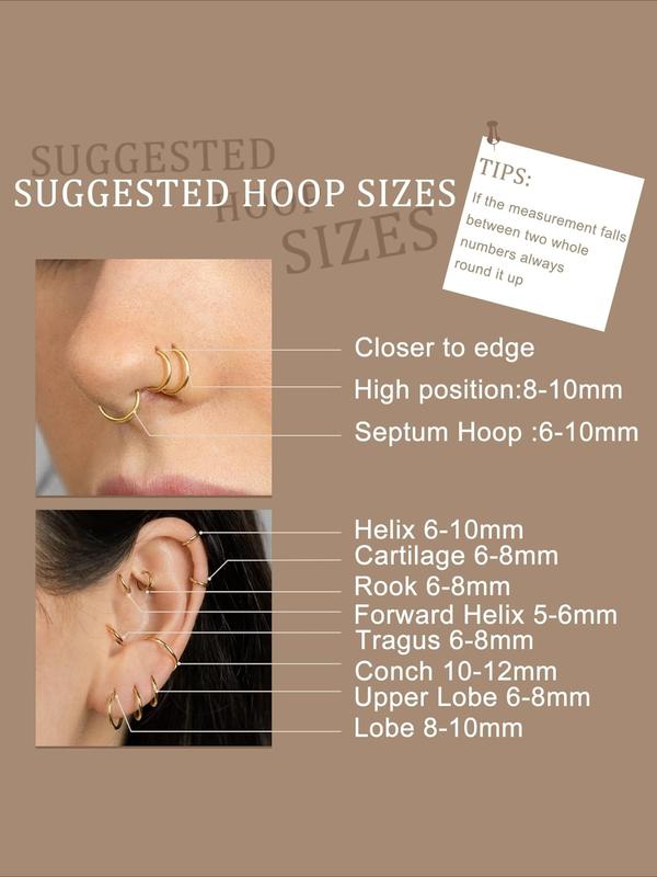 5Pcs G23 Titanium Nose Rings Hoops 20G 18G 16G Clicker Hinged Piercing Hoop Body Piercing Rings for Septum Cartilage Daith Rook Lip Tragus Helix Conch Ear Lobe Earrings Hypoallergenic Nose Piercing Jewelry Women Men 6/7/8/9/10mm