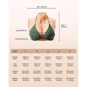 VEVOR Silicone Breastplate, E-Cup High Neckline Fake Breasts for Crossdressers, Realistic Silicone-Filled Fake Boobs Breast Forms for Transgender Cosplay Drag Queen, Ivory