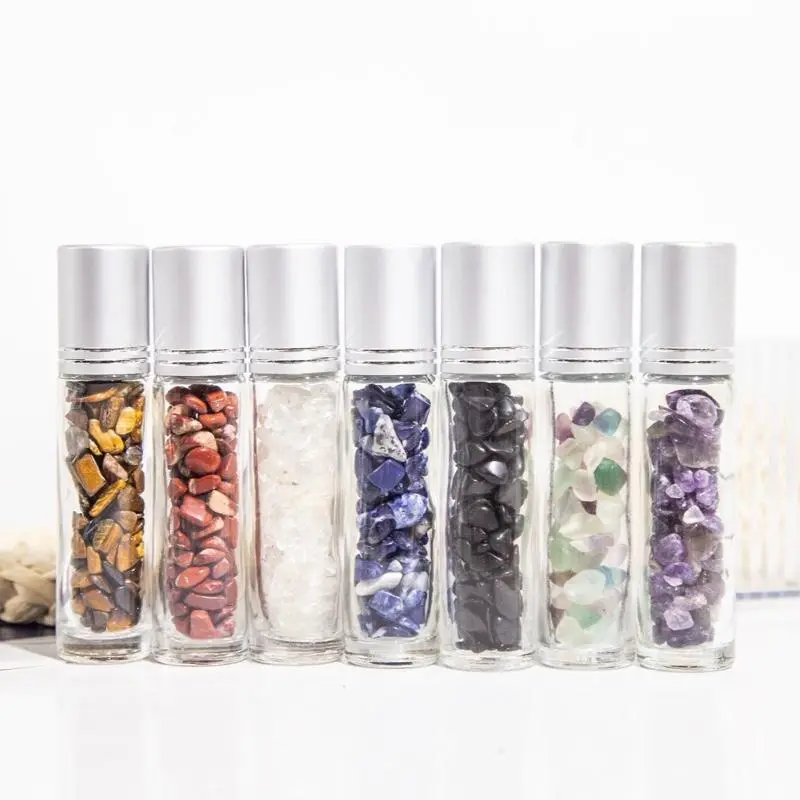 Crystal Essential Oil Roller Bottle Gemstone Perfume Vial Refillable Crystal Empty Bottles high vibe crystals Vial Storage Inserts Vial Cap