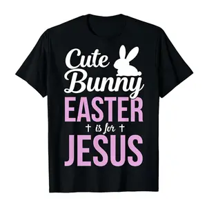 Christian Easter Graphic T-Shirt, Unisex Casual Heavyweight Cotton Top with Bunny & Jesus Print, Round Neck Short Sleeve