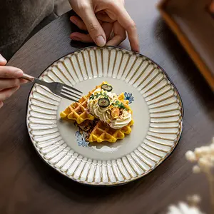 1pc Embossed Ceramic Plate, Steak Plate, Breakfast Dessert Display, Durable & Elegant Design, Perfect for Dining Table Settings