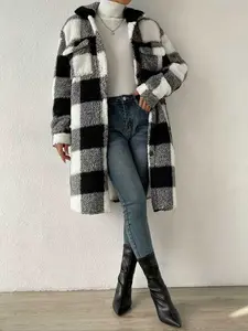 Women's Casual Plaid Coat, Jackets, Long Sleeve Button Front, Loose Fit Winter Outerwear, Warm Fleece Lining, Fall & Winter Fashion, Casual Fashionable Jacket