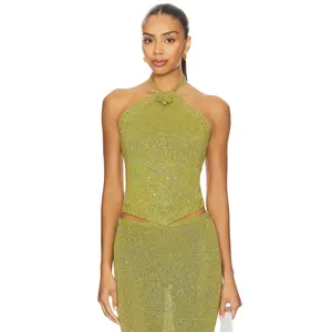 ASTA RESORT Teresa Scarf Top in Olive Oil Sequin