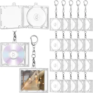 Mini Cd Holder Keychain Album Case Plastic Player Shaped Key Pendant Blank DVD Case Clear CD Jewel Keyring for DIY