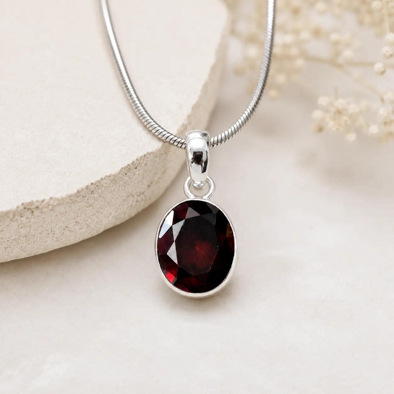 Oval Faceted Garnet Pendant