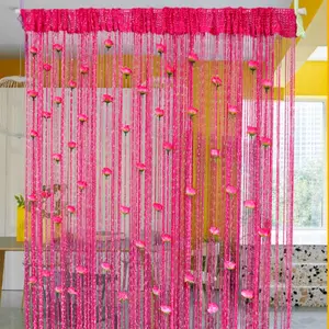 2pcs Rose Flower Line Curtain Silver Thread Tassel String Door Curtain, Tassel Partition Curtain for Door, Living Room, Bedroom, Wedding, Halloween, Christmas, Valentine's Day, Mother's Day, Birthday Party Home Decoration