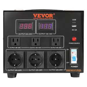 VEVOR Power Converter, 3000W, Durable Step Up/Down Unit, Switches between 110V and 220V, Includes US and EU Outlets plus 5V USB, CE Approved