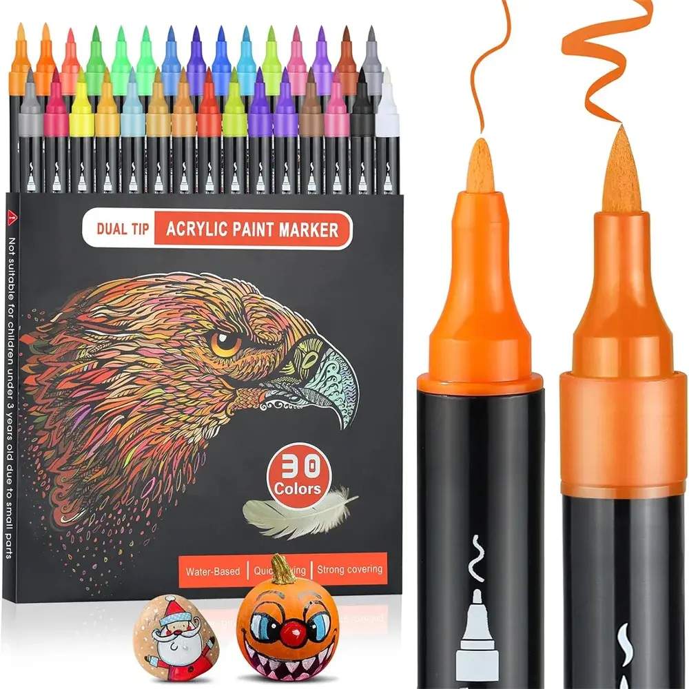 30/48/60 Color Double Head Point Pen Acrylic Propylene Metal Marker Pen Hand Account Paintings Fine Arts Brush Set for Cardboard NONE