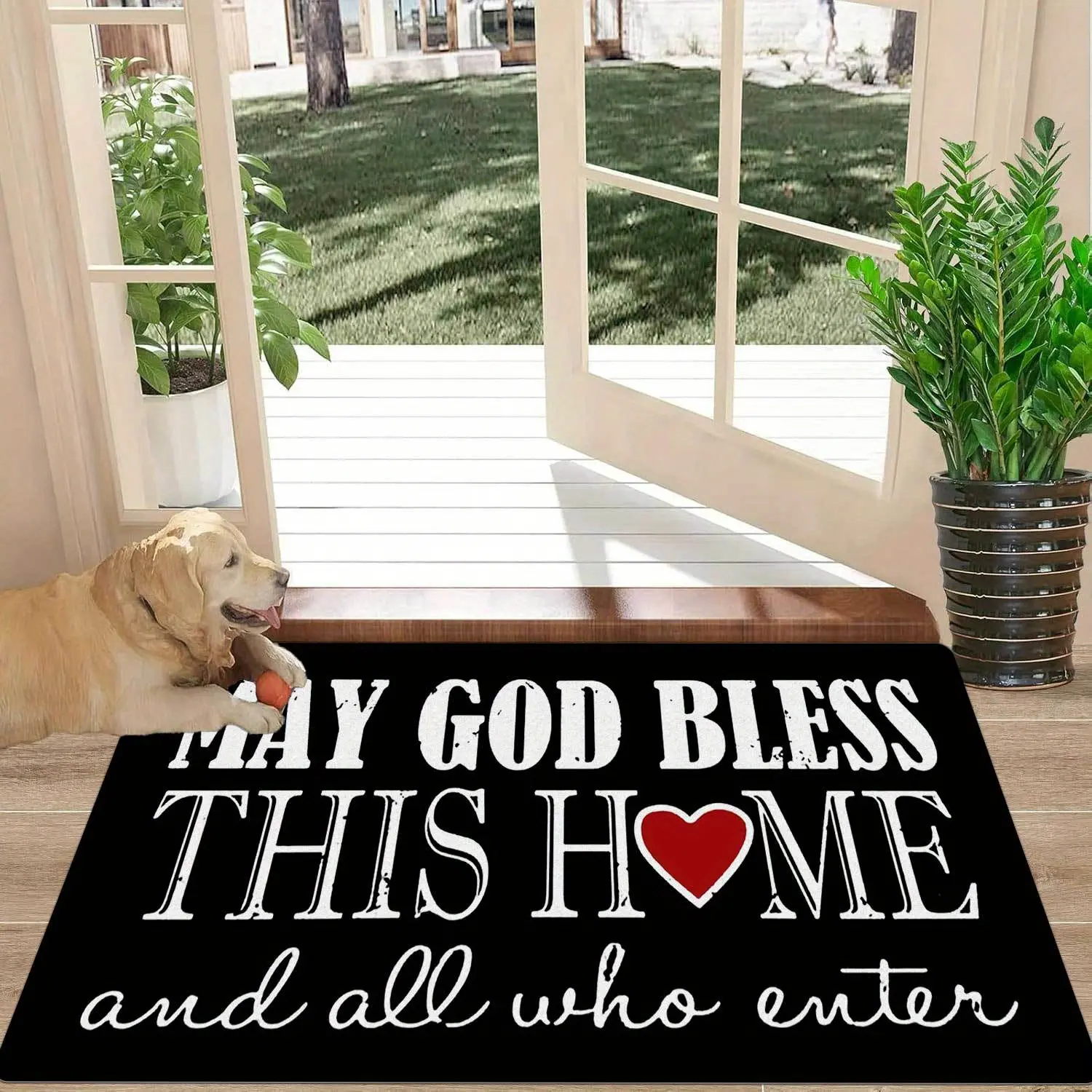 Durable Anti-Slip Soft Shaggy Doormat with "May God Bless This Home" Print, Machine Washable Absorbent Rug for Living Room, Bathroom, Home Decor, Soft Shaggy Rug, Fluffy Rugs, Home Decorative Rug