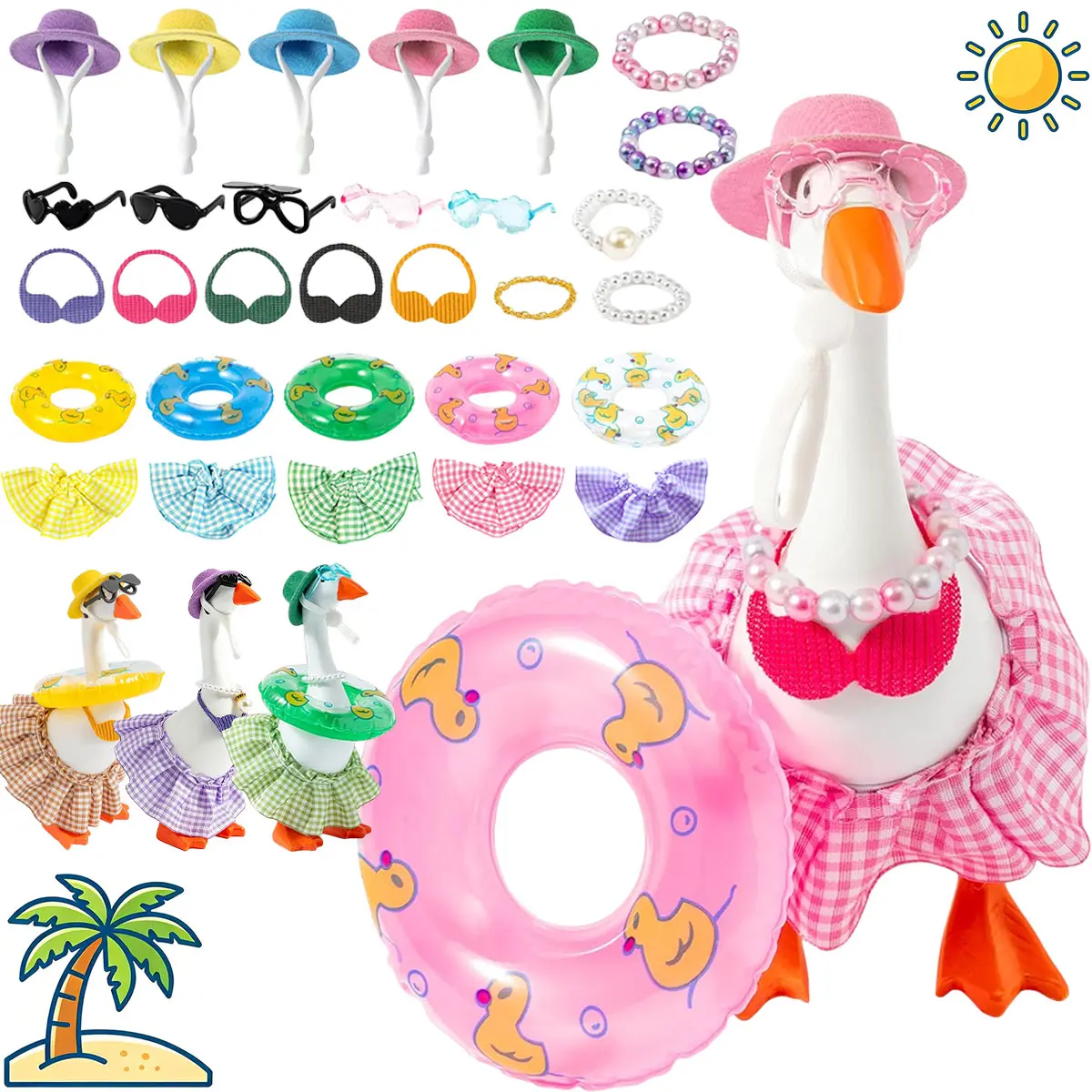 30 Pcs 7in Plastic Desk Goose Figurine Outfits Set - Colorful Summer Custom Outfit Props with Dress, Bikini, Swimming Ring, Sunglasses, Hat, Magnetic Small Desk Duck Accessory for Outdoor Photo Decor Ornaments (Toys & Hobbies DIY Specialty Supply), Star,
