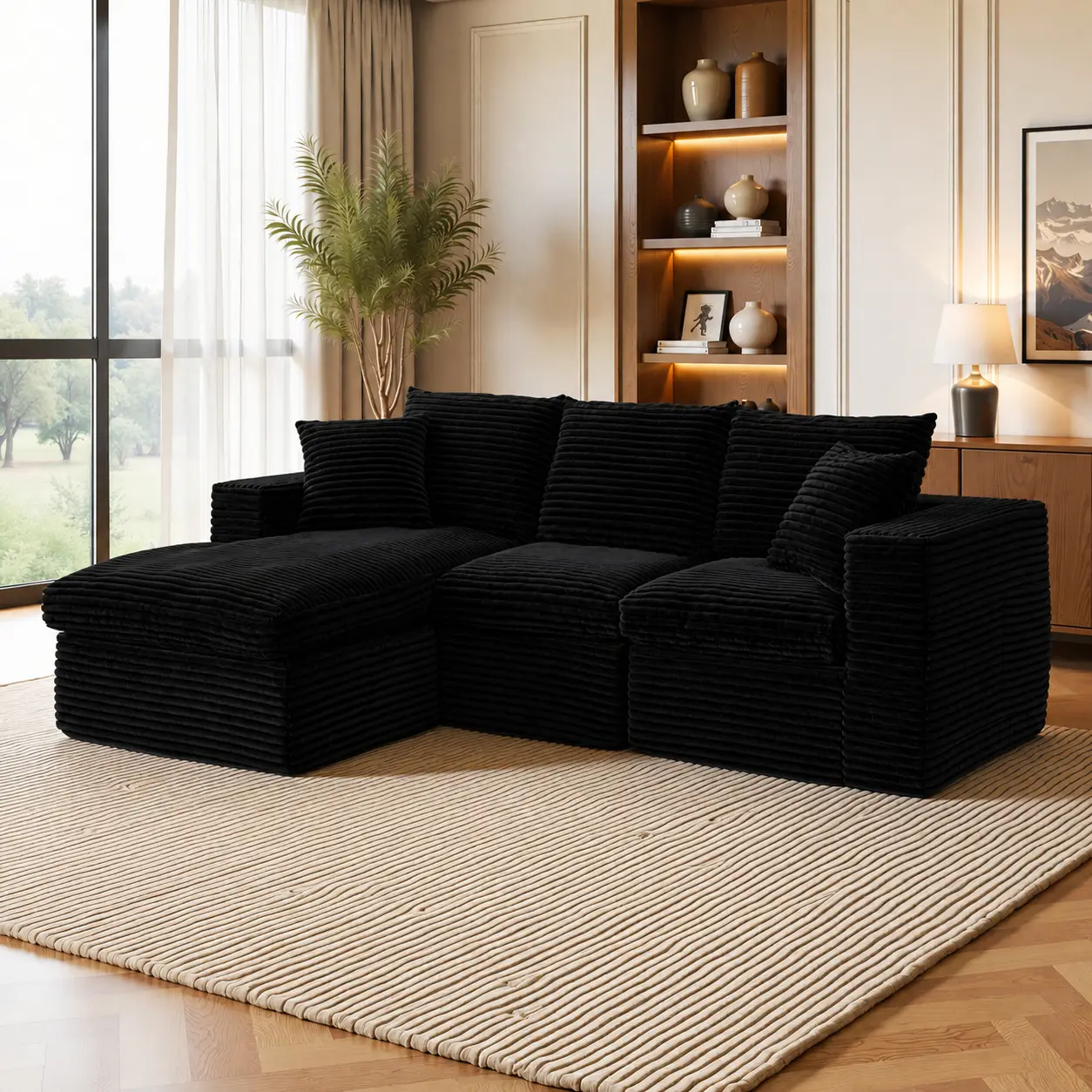 [2-3Packages]96"-134" Modular Sectional Sofa with Chaise&Ottoman,Oversized U-Shaped Corduroy Cloud Couch, Deep Seat Boneless Couch for Living Room
