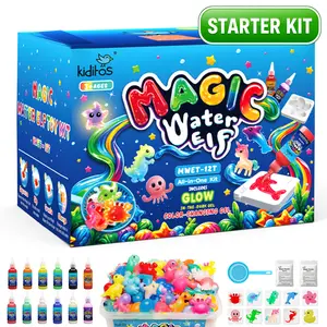 Kiditos Magic Water Elf Kit for Kids, 12 Aqua Gels & 10 Animals Molds, DIY Squishy Water Pets Craft Toy Ages 3+