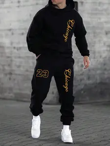 Viral Aesthetic Black & Gold Chicago Graphic Hoodie Jogger Set, Sweatsuit Sets – Jordan 23 Inspired Cozy Fleece Streetwear Outfit, Mens Fit Everyday Wear, TikTok Casual Tracksuit with Number 23 Print – Street Style for Daily Hangouts