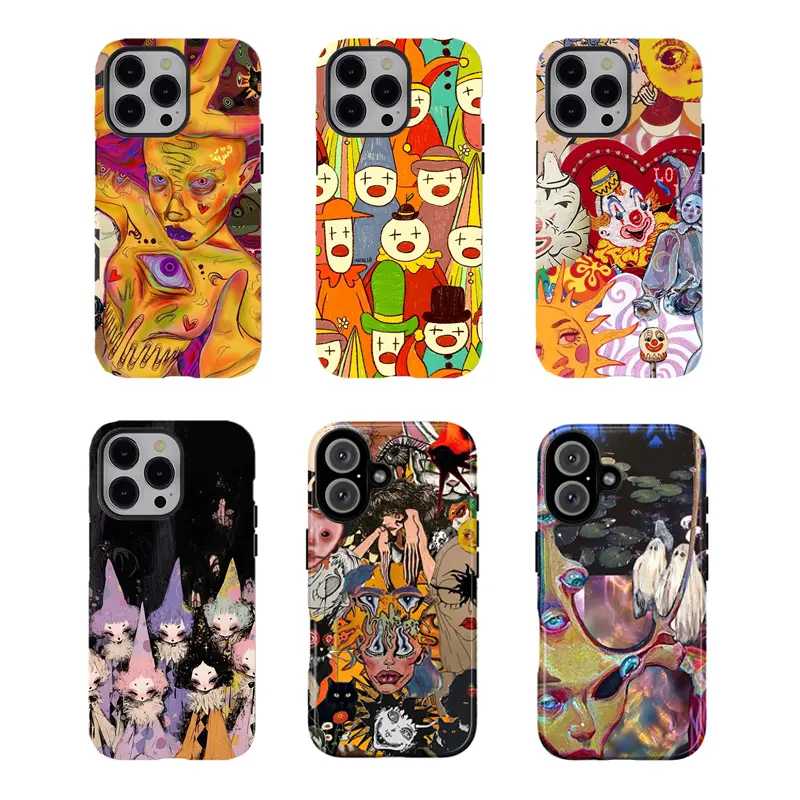 [No magnetic]  Weirdcore Clown Phone Case,Trippy Surreal Art Cover,Dual-Layer design durable smartphone Cover,Aesthetic cellphone shell for iPhone 17 16 15 14 13 12 11 8 7 for Samsung Series,Shockproof Protective trending case,perfect gift for her