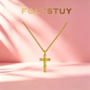 FOLYSTUY(Y157) Long Cross Pendant Necklace, 52×26mm Pendant, 4mm×17.6in Chain Links, Religious Design Cross Emblem Long Length Costume Jewelry Accessory for Daily Wear, Chain Links Necklaces, Cross Emblem Necklaces