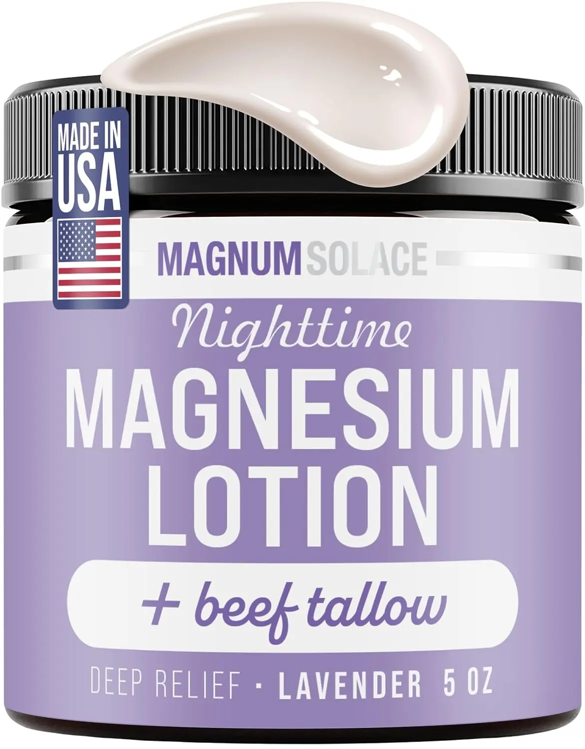 Women's Scented Nighttime Magnesium Lotion with Beef Tallow by Magnum Solace - 5 oz Cosmetic Body Care Moisturizer, Lavender