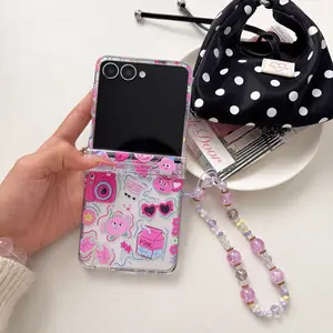Creative Korean Style Pink Party Applicable Samsung zFlip7 Mobile Phone Case Folding GalaxyZFlip6/5/3 Cute Girl W26/W25/W24Flip Personality/Female Flip Anti-drop Case