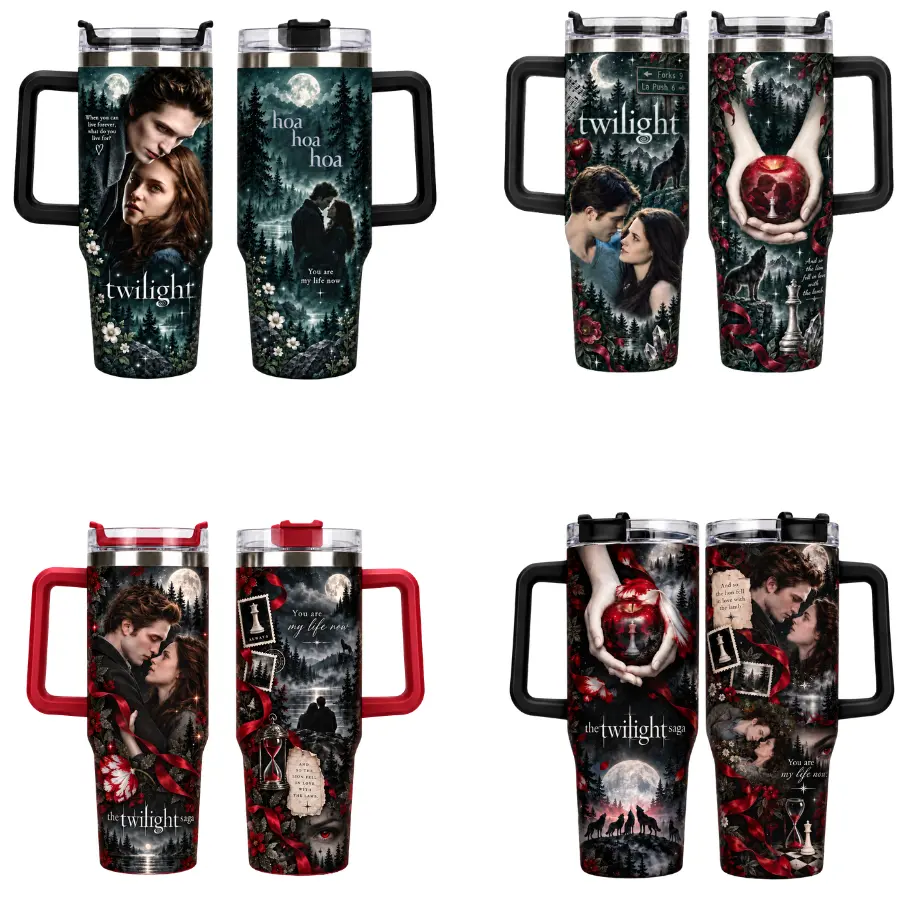 Moonlit Vampire Romance Artwork Beverage Tumbler - 30oz/40oz Insulated Water Cup with Handle and Lid, Fantasy Movie Gift for Women, Teens