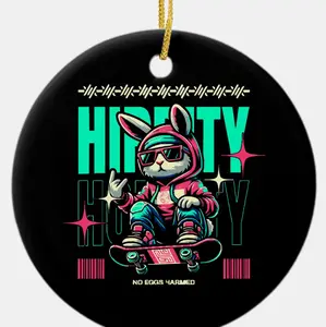 Hip-Hop Hoppity - Skater Bunny Easter Ceramic Ornament, Gift For Fan, Gift For Christmas, Hanging Christmas Tree, Ceramic And Acrylic Ornament