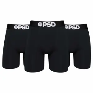 PSD Men's Black Solids Boxer Brief 3 Pack - Standard Length 7 Inch Inseam, Moisture-Wicking 4-Way Stretch Cotton Fabric Breathable Classic