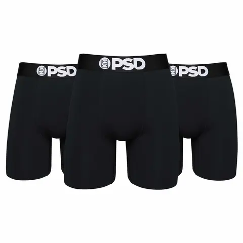 PSD Mens Black Solids Boxer Brief 3 Pack - Standard Length 7 Inch Inseam, Moisture-Wicking 4-Way Stretch Cotton Fabric Breathable Classic