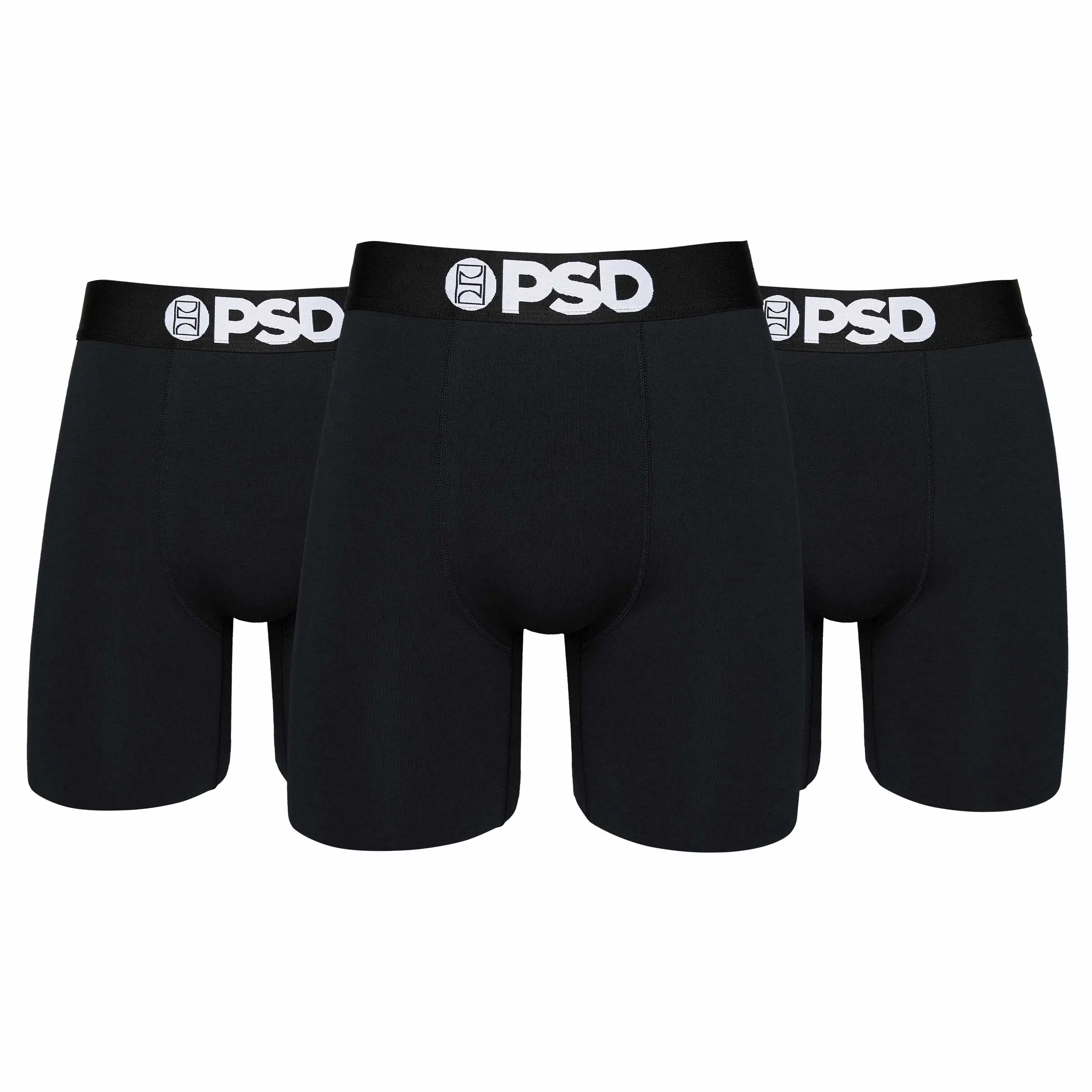 PSD Men's Black Solids Boxer Brief 3 Pack - Standard Length 7 Inch Inseam, Moisture-Wicking 4-Way Stretch Cotton Fabric