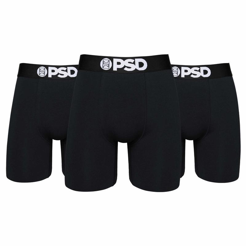 7 Inch Boxers PSD Men's Black Solids Boxer Brief 3 Pack - Standard Length 7 Inch ...
