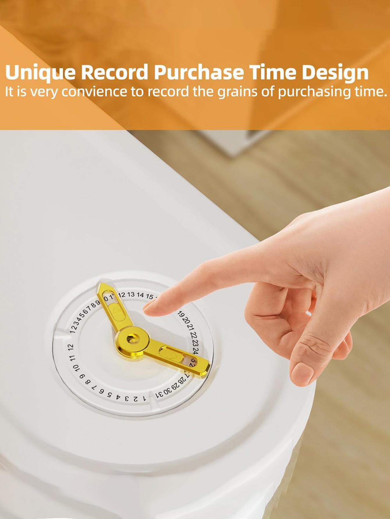 Mothers Day Gift 5kg 10kg Clear Rice Dispenser Large Cereal Container with Lid Time Scale Measuring Cup Moisture Proof Airtight Food Storage Bucket for Rice Corn Coffee Beans Grains Soybeans Oatmeal Home Kitchen Organizer