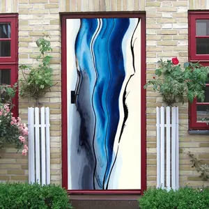 Modern Abstract Blue Art Wall Stickers Nordic Style Living Room Bedroom Decorative Stickers Self Adhesive Waterproof Removable Wallpaper Home Wall Creative Decoration Simple Geometric Line Murals Women's