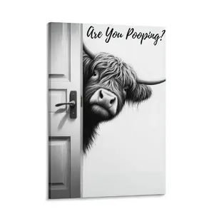 Vintage Highland Cow Poster Bathroom Art Wall Farmhouse Home Vintage Funny Signs Highland Cow For Home bathroom decor