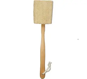 Natural Loofah Exfoliating Bath Brush with Long Wooden Handle – Back Scrubber Sponge for Men & Women – Pack of 1