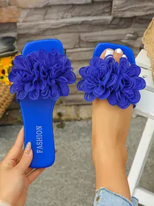 Women's Fashionable Floral Decorated Slide Sandals, Casual Comfortable Flat Sandals for Summer, Lightweight Breathable Shoes for Daily Wear, Girl, Casual Trendy Flat