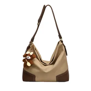 Vintage Fashion Single  Women's Bag |       Trendy and versatile loose  strap, high-quality patchwork canvas tote bag, canvas material, zipper closure, available in multiple colors crossbody women handbags luxury designer real Fashionable Plaid Shoulder