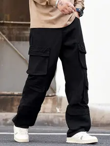 Live unbridled Menswear Multi-pocket Overalls Casual Pants Loose Solid Color Jeans for Daily Wear