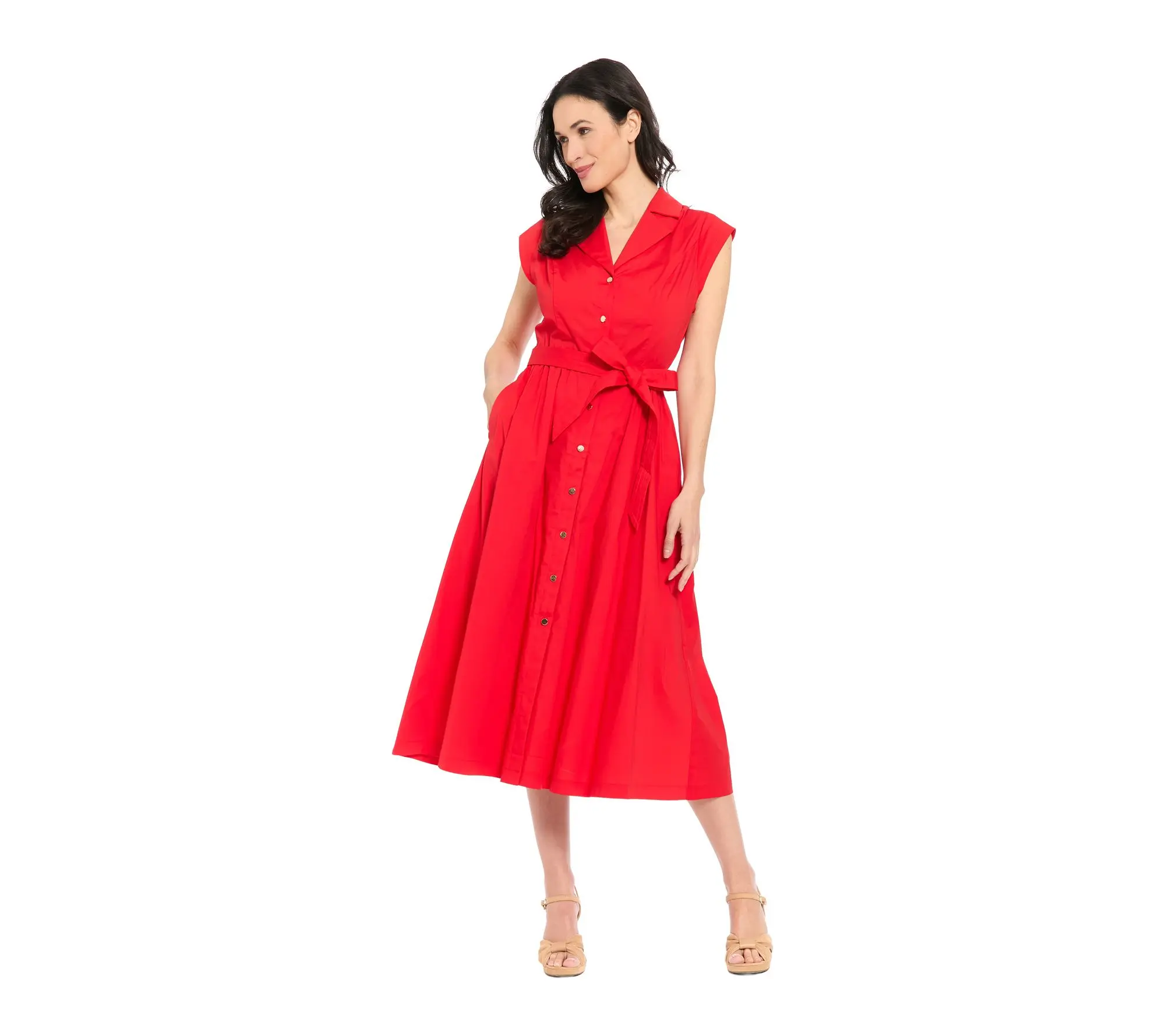 London Times Belted Shirt Dress