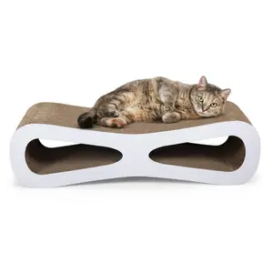 Cat Scratcher Lounge Bed - 2-in-1 Corrugated Cardboard Cat Toy, Keep Cats Off Couch & Furniture, Large Size for Indoor Cats