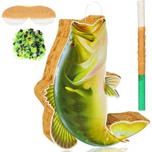 Under The Sea Ocean Fishing Piñata for Birthday Party Decoration with Stick Bat Blindfold and Confetti, Party Favors Photo Prop Supplies for Fishing Fishermen
