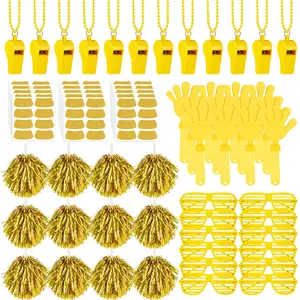 Hualleko 148PCS Colleges School Spirit Items Bulk University Team Spirit Week Accessories, Pom Poms Cheerleading Hand Clappers Noisemakers Whistles Shutter Glasses Eye Black Sticker for Sport Fans