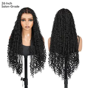 Supernova Hair Flexi-Fit Invisi Drawstring Full Lace Knotless Boho Braids Wig 26 Inch Salon-Grade Human Hair Lace Top & Curls Lightweight Synthetic Braids Natural Scalp Look FallFreshness