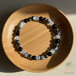 Sofia Healing Protection Bracelet - 6mm Hematite Black Tourmaline Beaded Bracelet - Snowflake Obsidian Aura Quartz Healing Bracelet Gift for her